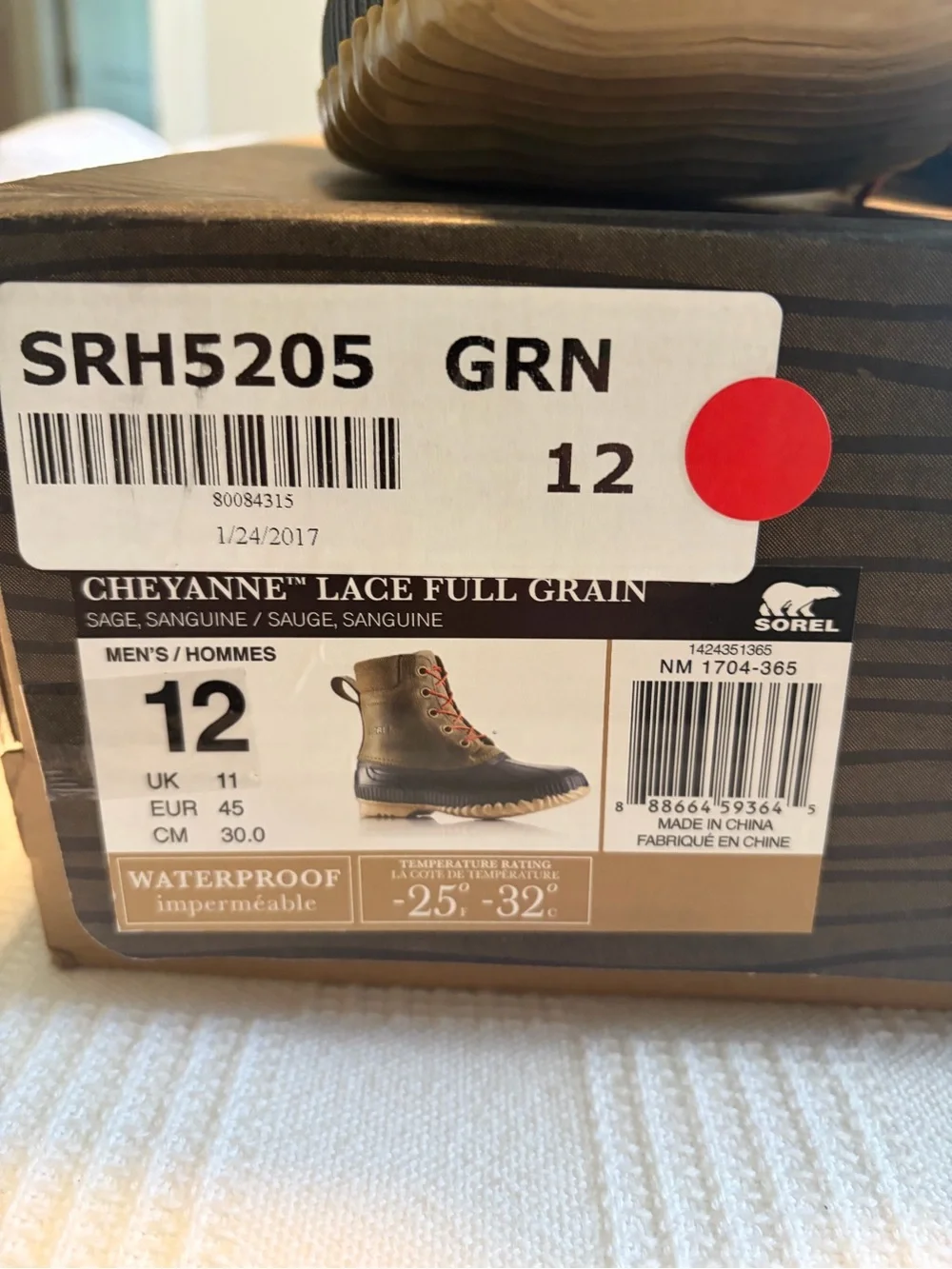 Sorel Cheyenne lace duck boots men’s 12